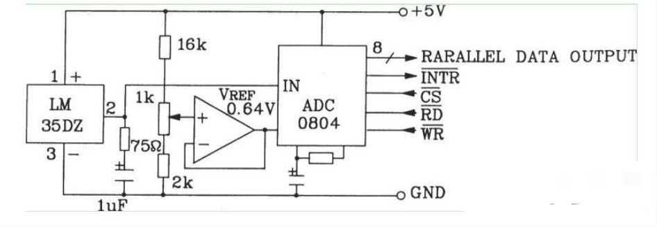 LM35DZ摄氏温度<em>传感器</em>构成的转换电路图